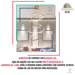 Lustre Pendente Moderno Dourado 5 Aneis Arcos para Pe Direito Duplo Top Original 5 Metros - 4