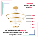 Ver imagem 2 de Lustre Pendente Moderno Dourado 5 Aneis Arcos para Pe Direito Duplo Top Original 5 Metros