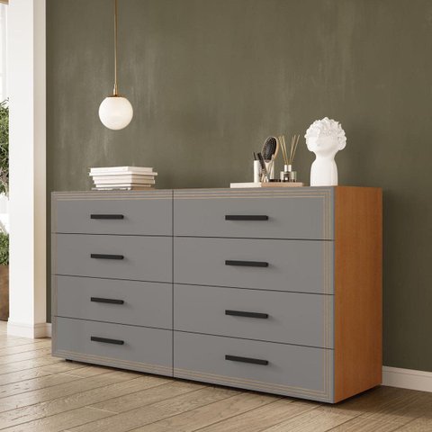 Cômoda Valência com 8 Gavetas 150x84cm Freijó/Cinza 240829