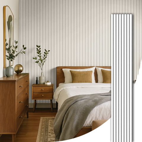 Painel Ripado Acústico Branco Madeira Natural Ikara - 270x32cm