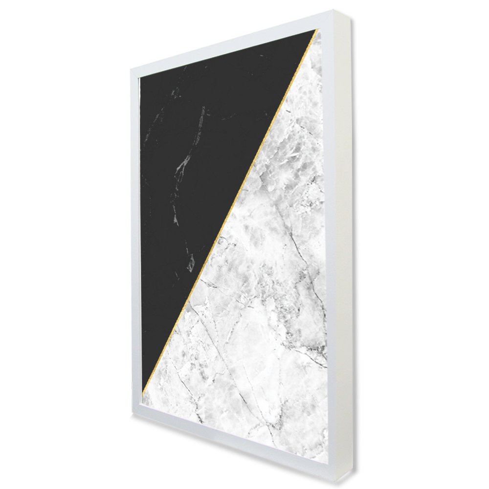 Quadro Decorativo Geométrico Mármore Preto e Branco em Moldura Caixa Tacolado Moldura Trad 1cm Madei - 2