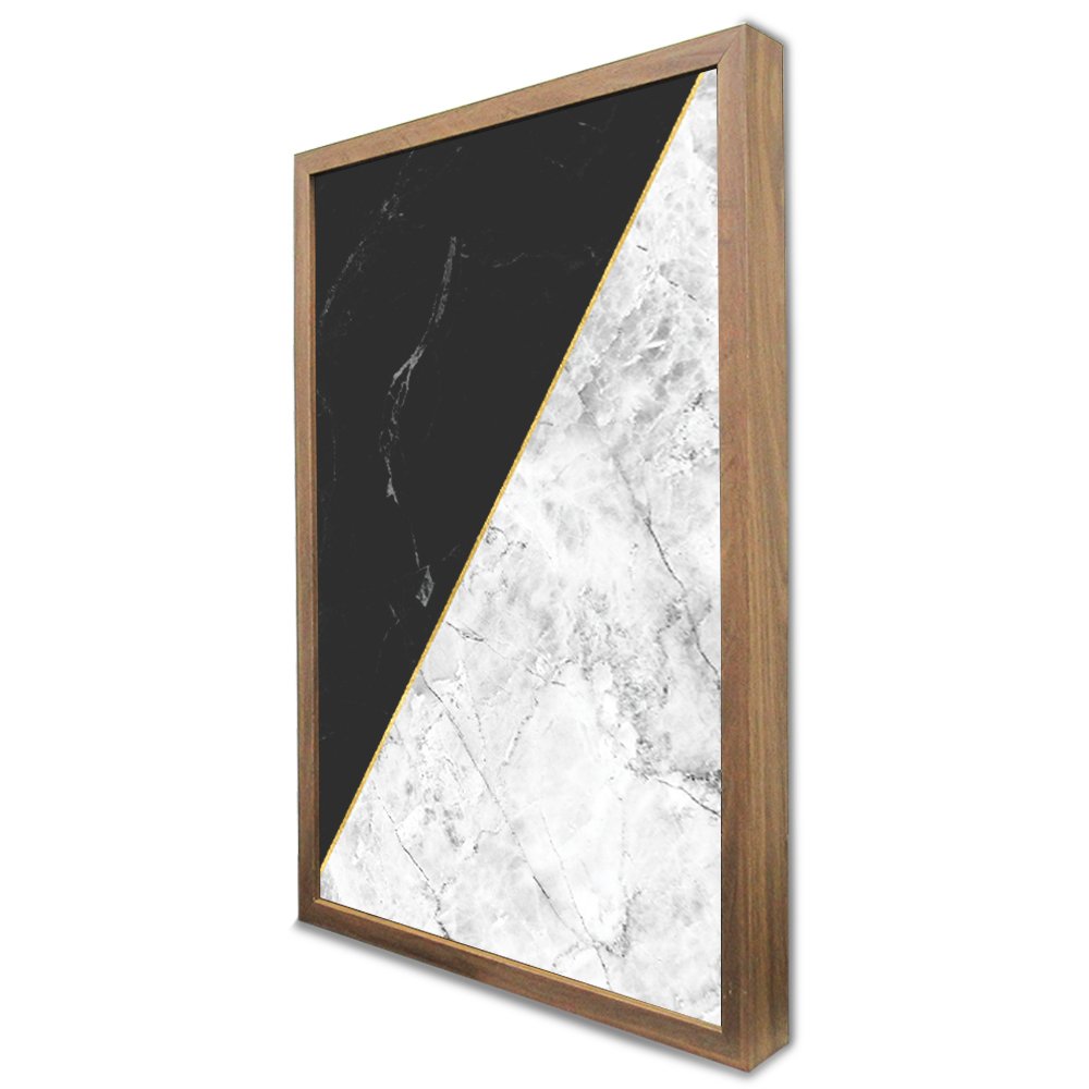 Quadro Decorativo Geométrico Mármore Preto e Branco em Moldura Caixa Tacolado Moldura Trad 1cm Madei - 4