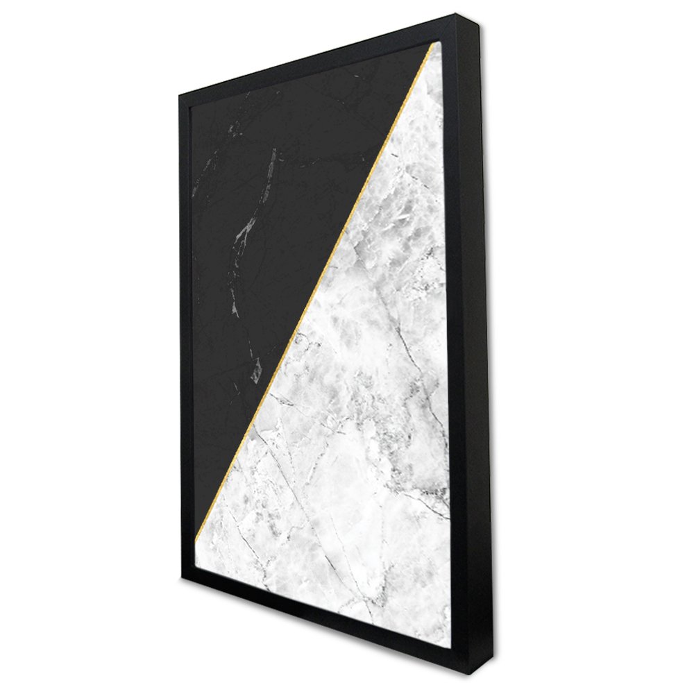 Quadro Decorativo Geométrico Mármore Preto e Branco em Moldura Caixa Tacolado Moldura Trad 1cm Madei - 3