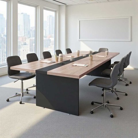 Mesa de Reunião Premium Escritório 3,60m 8 Lugares Nogueira