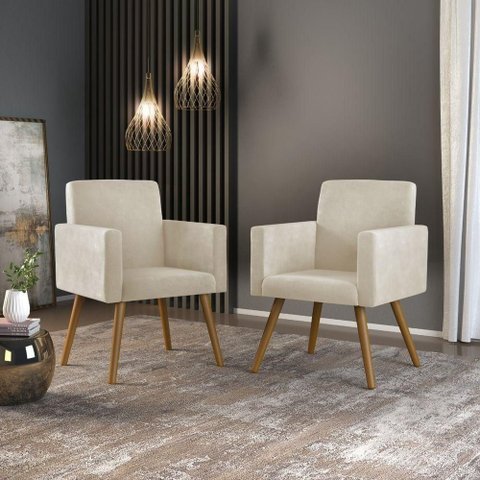 2 Poltronas Cadeiras para Escritório Balaqui Decor Bege