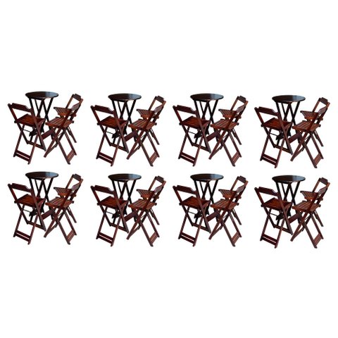 Kit 8 Jogos de Mesa Bistrô de Madeira Dobrável com 3 Banquetas - Imbuia