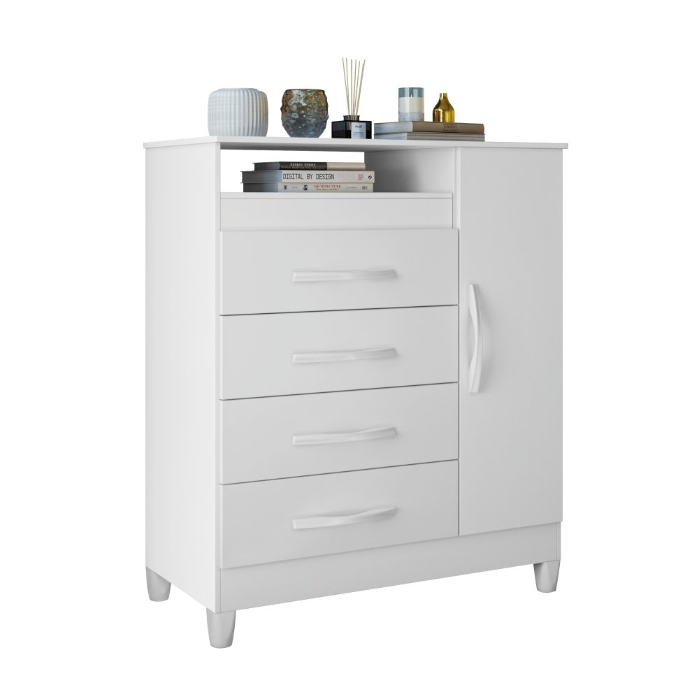 Cômoda Reyna Branco Rosa Titanium Azul 4 Gavetas - 8