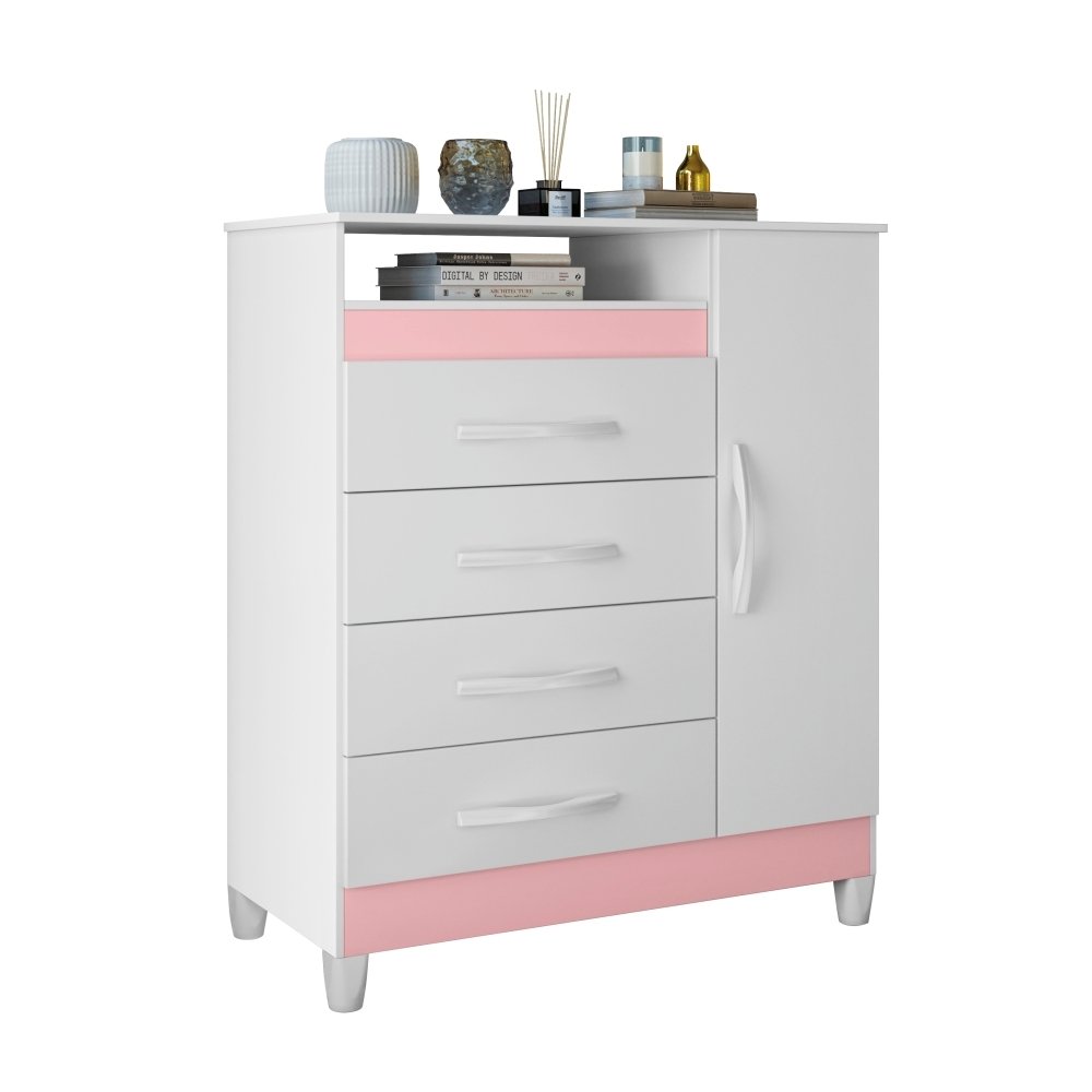 Cômoda Reyna Branco Rosa Titanium Azul 4 Gavetas - 7