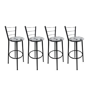 Kit 4 Banquetas Alta Preta Cozinha Gourmet Americana Balcão:branco Floral