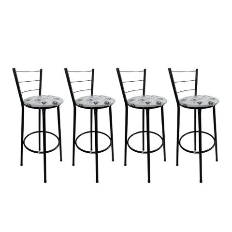 Kit 4 Banquetas Alta Preta Cozinha Gourmet Americana Balcão:branco Floral