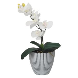 Arranjo com Flores de 1 Orquídea Branca Artificial com Vaso