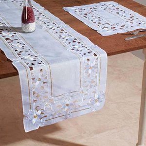 Caminho de Mesa Retangular 40x135cm Organdi 2S - Rafimex Branco/Dourado