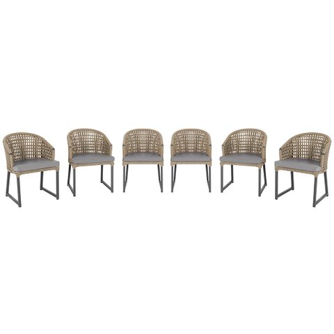 6 Cadeira Noronha Aluminio Micro Pintura Preta, Tr. Telinha Corda Nautica Rami, Estofado - Grafite