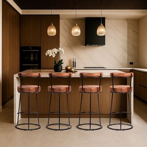 Banqueta Alta Cozinha 70cm Encosto Industrial Aço Kit 4 Ziria Pu S02 - D'rossi