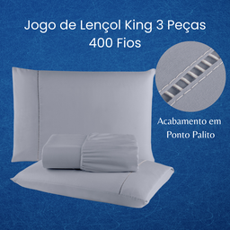 Jogo Lencol King 400 Fios 03 Peças Cor Cinza Micro Percal C Elastico Hotel Macio - 2