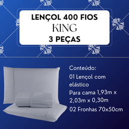 Jogo Lencol King 400 Fios 03 Peças Cor Cinza Micro Percal C Elastico Hotel Macio - 3