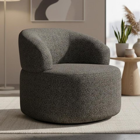 Poltrona Giratória Orgânica para Sala de Estar Living Helena L02 Linho Mescla Chumbo - Lyam Decor