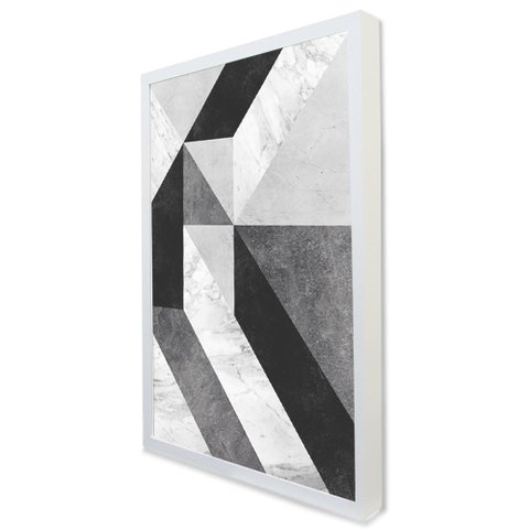 Quadro Decorativo Caixa Alta com Vidro Geométrico Mosaico Moderno TaColado Moldura Branca 90 x 60cm