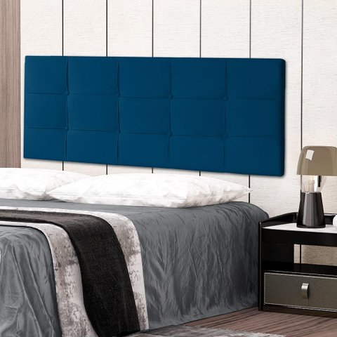 Cabeceira Painel Solteiro 0,90m Roma Suede Azul Marinho Sky Mobile