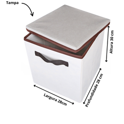 Caixa organizadora de Tecido OrganiBox   c/ Alça e Tampa de 28x31x28cm Marrom - 6