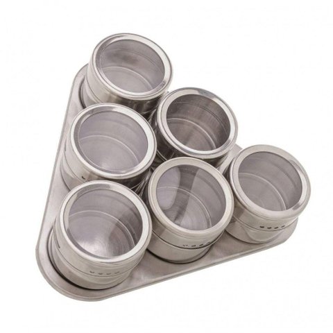 Conjunto Porta Tempero 6 Peças Inox Suporte Magnético - Lyor