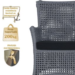 2 Sofás e Mesa Igapó Alumínio Fendi Corda Náutica E12 Trama Prata - 2