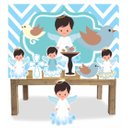 Ver imagem 1 de Kit Display mdf Batizado Anjinho Menino 7 Pçs + Painel Grande