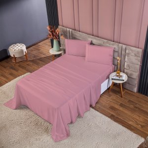 Kit Roupa de Cama Queen 4 Peças 400 Fios Toque Suave Cor:rosa