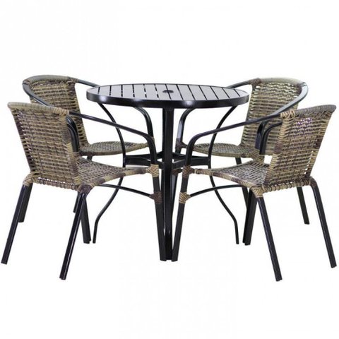 Conjunto 4 Cadeiras e Mesa Floripa Tampo Ripado Trama Capuccino