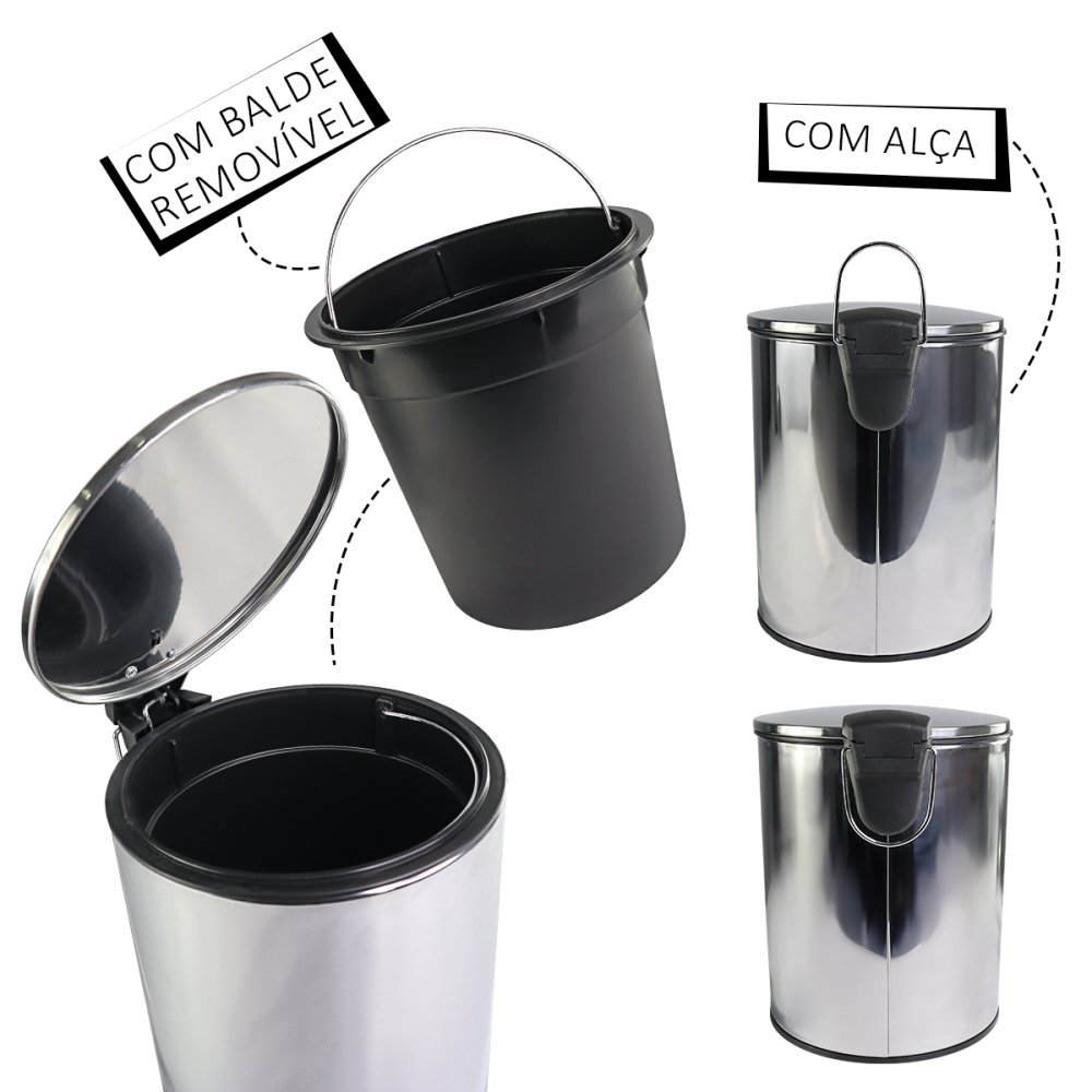 Lixeira de Inox com Pedal Veron 5 Litros com Cesto Removível - 6