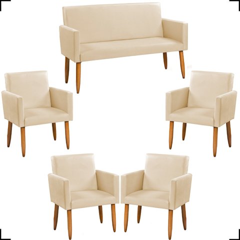 Kit Namoradeira Decorativa Para Sala Nina + 4 Poltronas Para Recepção Manicure Suede