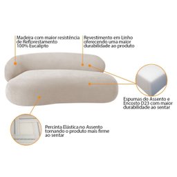 Recamier Sofá Curvo Luxo Recepção Lado Direito Canadá 180cm Linho Bege - Incasa Decor - 7