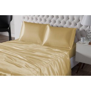 Jogo de Cama Lençol Cetim Dourado Casal Padrão 4 Peças
