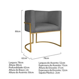 Kit Divã Luna 160cm Lado Direito e 01 Poltrona Base de Ferro Dourado Linho Adj Decor Cinza Escuro - 5