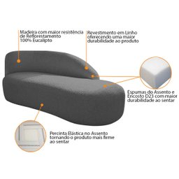 Kit Divã Luna 160cm Lado Direito e 01 Poltrona Base de Ferro Dourado Linho Adj Decor Cinza Escuro - 4