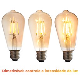 Kit 5 Lâmpada Filamento de Led Poptem St64 4w 220v 14cm Decorativa Transparente - 2