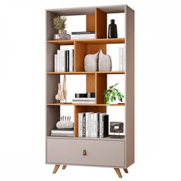 Estante para Livros Office 1 Gaveta Off White/ Cinamomo - Jcm Móveis - 2