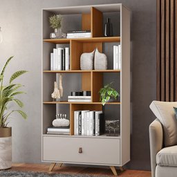 Estante para Livros Office 1 Gaveta Off White/ Cinamomo - Jcm Móveis - 1