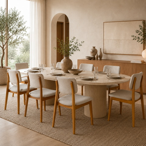 Kit 8 Cadeiras de Jantar Manuela Madeira Mel Boucle Bege