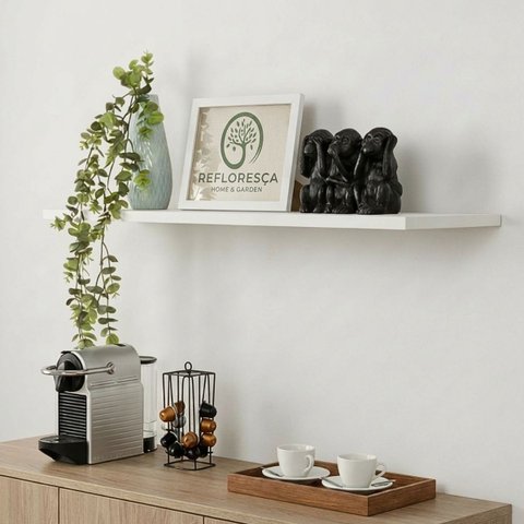 Prateleira de Parede MDF Branca 80x20cm com Suporte Invisível Refloresça Estante Multiuso Decorativo