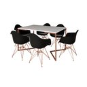 Ver imagem 2 de Mesa Jantar Industrial Retangular Branca 137x90cm Base V Cobre com 6 Poltronas Pretas Eames Eiffel B
