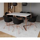 Ver imagem 1 de Mesa Jantar Industrial Retangular Branca 137x90cm Base V Cobre com 6 Poltronas Pretas Eames Eiffel B