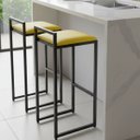 Ver imagem 2 de Conjunto 2 Banquetas Bancada Ferro Estofada Cozinha Corino:amarelo