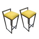Ver imagem 1 de Conjunto 2 Banquetas Bancada Ferro Estofada Cozinha Corino:amarelo