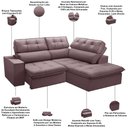 Ver imagem 4 de Sofá 3 Lugares Retrátil Reclinável Chaise Direito 243cm Solin F04 Veludo Lilás - Lyam Decor