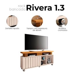 Rack Bancada para Sala Ambiente Rivera 1.3 Off White Cinamomo – Hb Móveis - 5