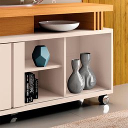 Rack Bancada para Sala Ambiente Rivera 1.3 Off White Cinamomo – Hb Móveis - 4