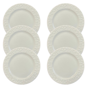 Kit Prato de Sobremesa Tassel Porcelana Branca - 6 Peças