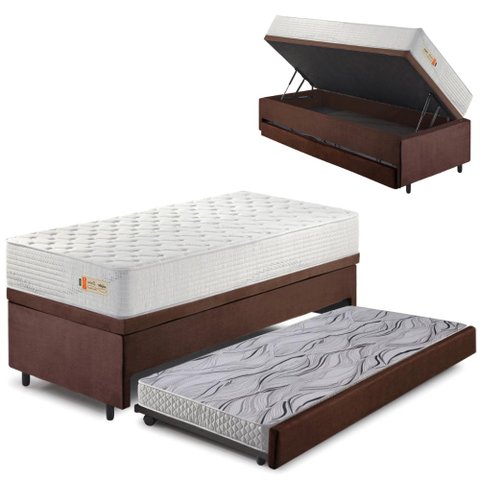 Bicama Box Baú Suede 88x188 com Colchão Ecoline D33 Ecoflex
