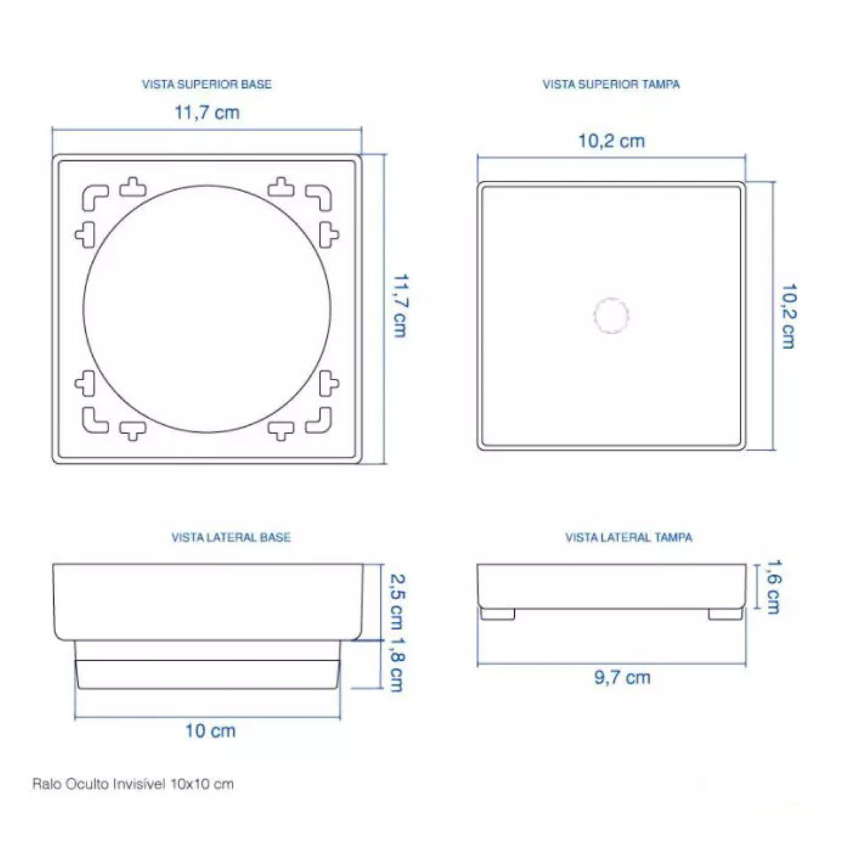 Ralo Oculto Invisível 10x10cm com Tela Branco - 7